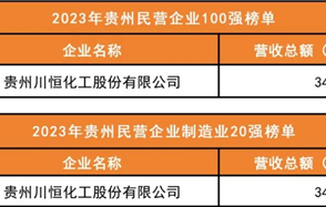 喜訊：川恒股份榮登2023年“貴州民營(yíng)企業(yè)100強(qiáng)榜單”、“貴州民營(yíng)企業(yè)制造業(yè)20強(qiáng)榜單”